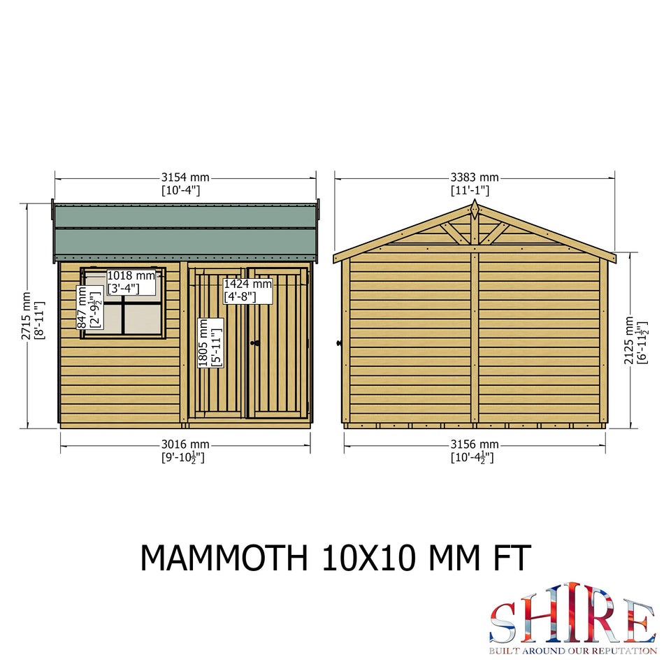 Mammoth 10x10 Double Door 12mm Shiplap Garden Shed