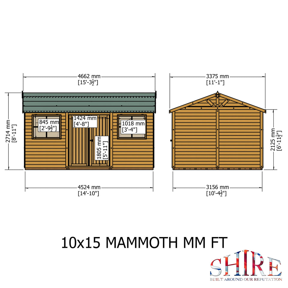 Mammoth 10x15 Double Door 12mm Shiplap Garden Shed