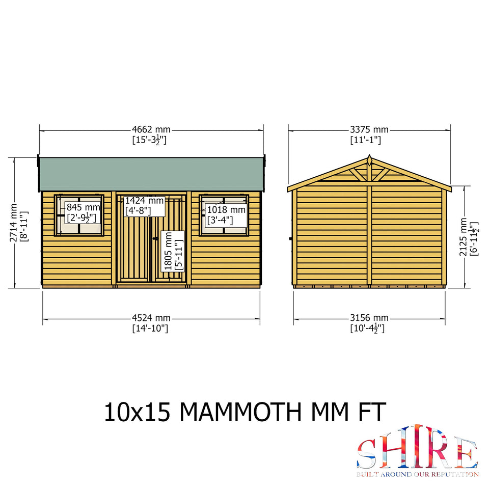 Mammoth 10x15 Double Door 12mm Shiplap Garden Shed