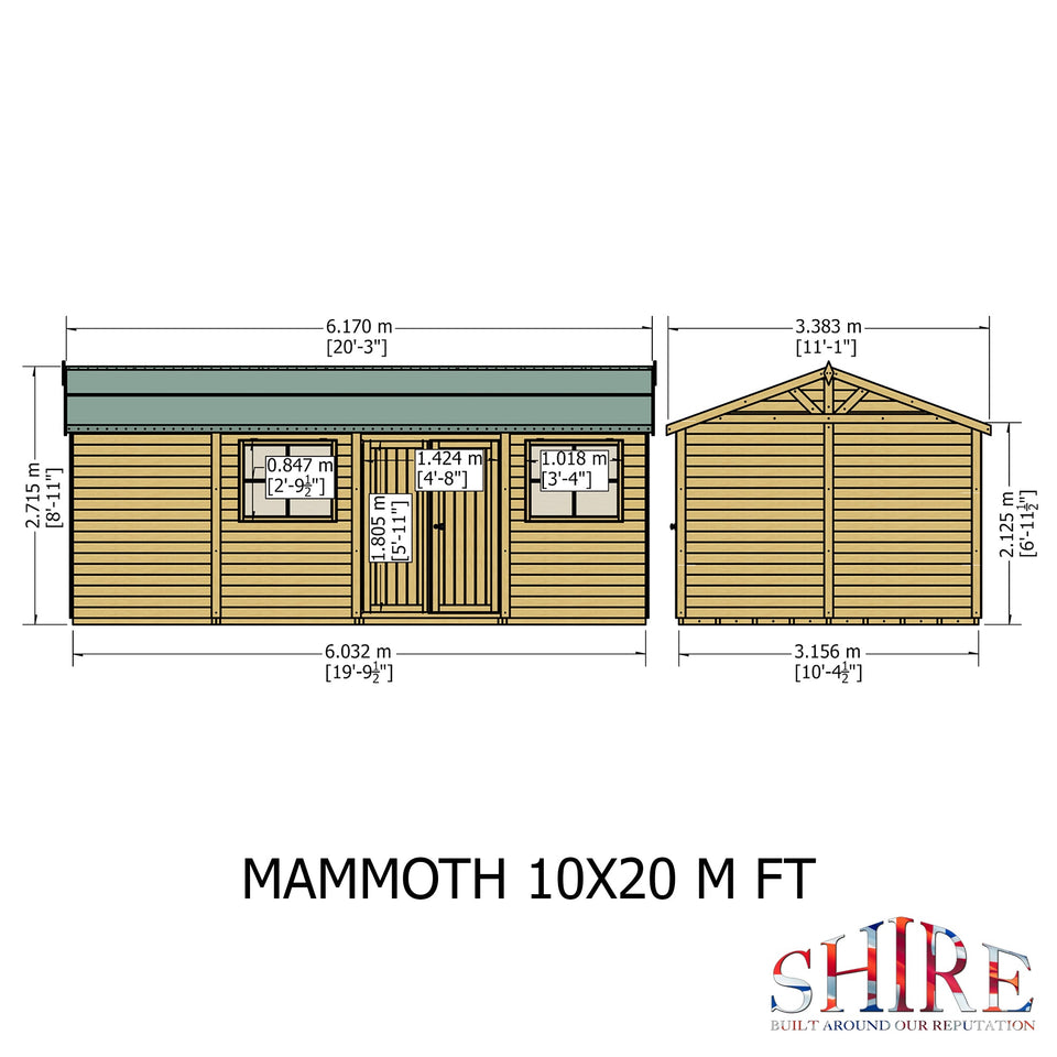 Mammoth 10x20 Double Door 12mm Shiplap Garden Shed