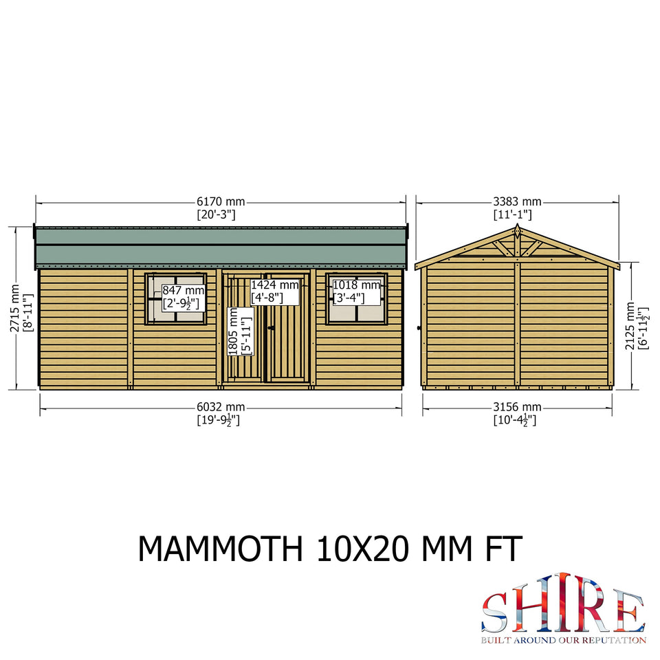 Mammoth 10x20 Double Door 12mm Shiplap Garden Shed