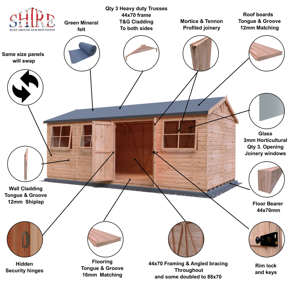 Mammoth 10x20 Double Door 12mm Shiplap Garden Shed
