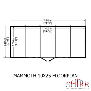 Mammoth 10x25 Double Door 12mm Shiplap Garden Shed