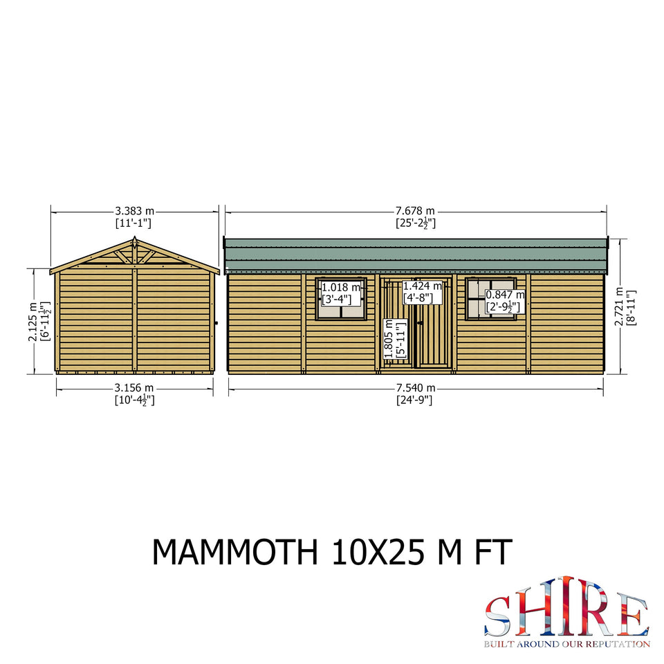 Mammoth 10x25 Double Door 12mm Shiplap Garden Shed