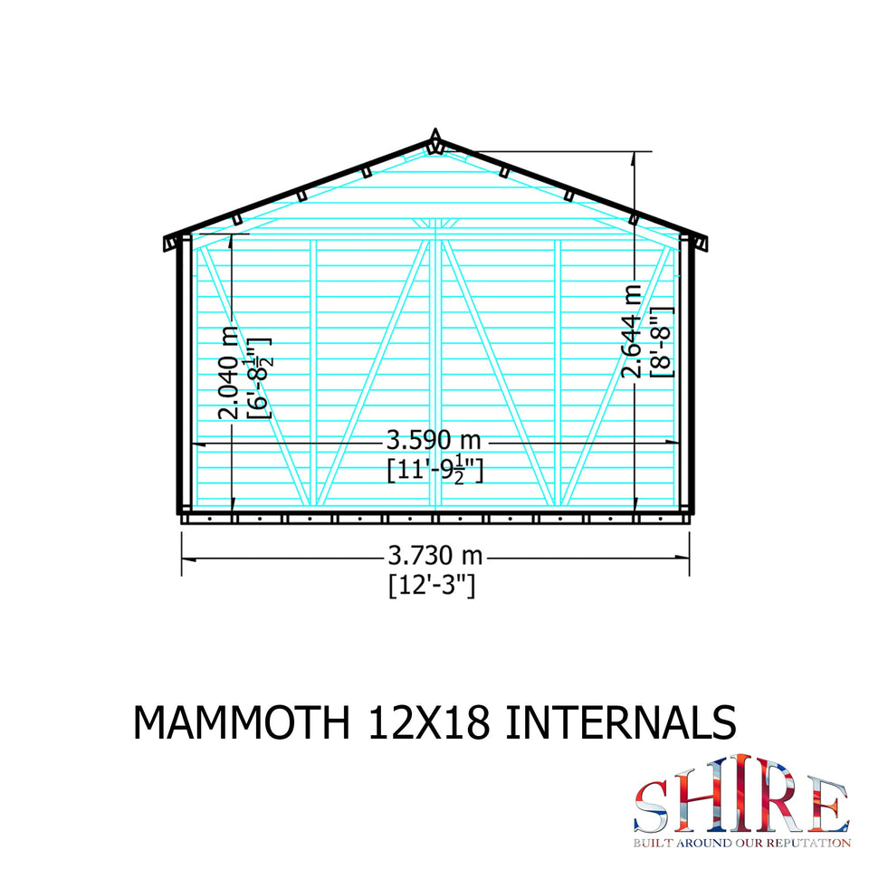 Mammoth 12x18 Double Door 12mm Shiplap Garden Shed