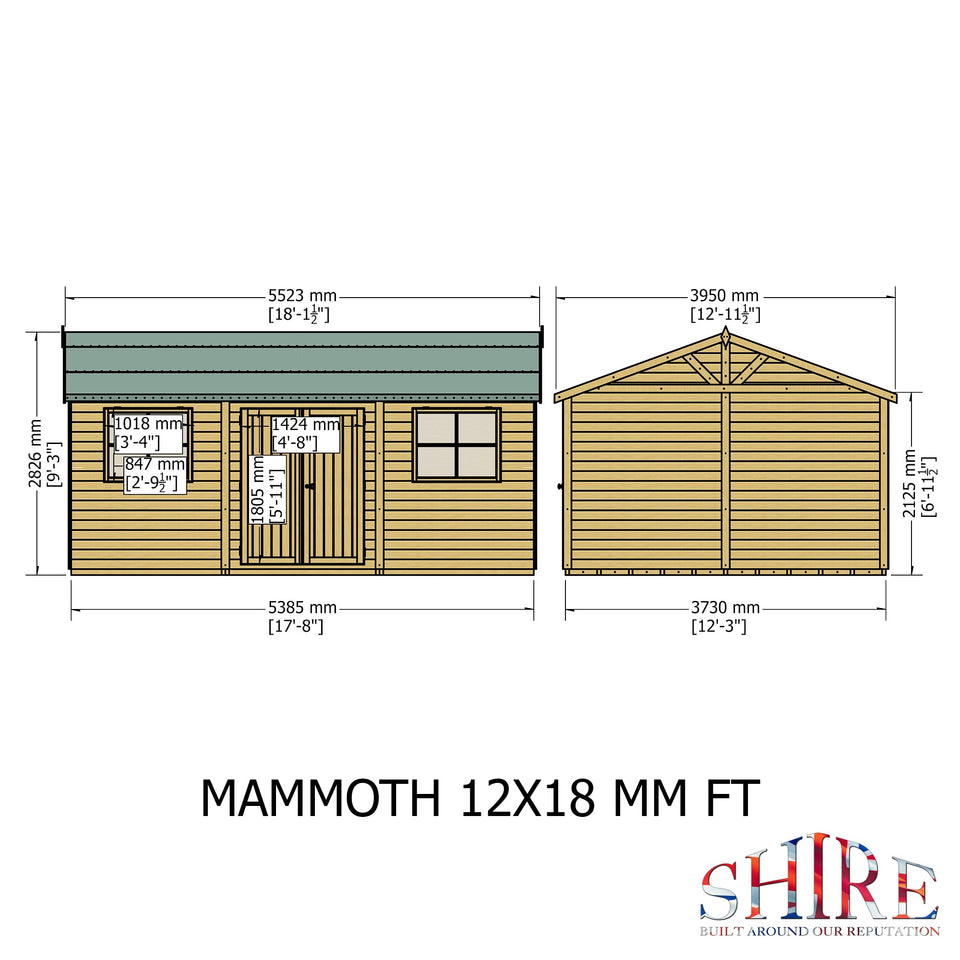Mammoth 12x18 Double Door 12mm Shiplap Garden Shed