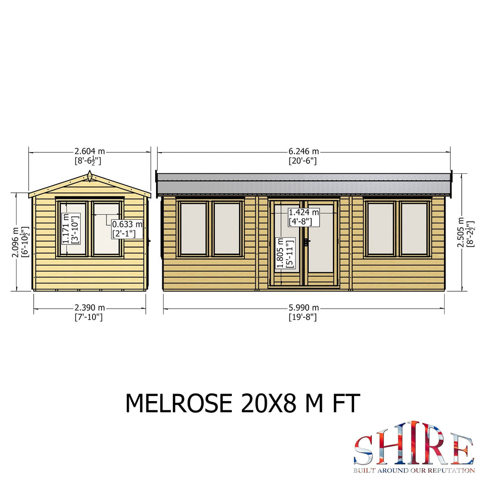 20x8 insulated Garden Studio Office with double doors
