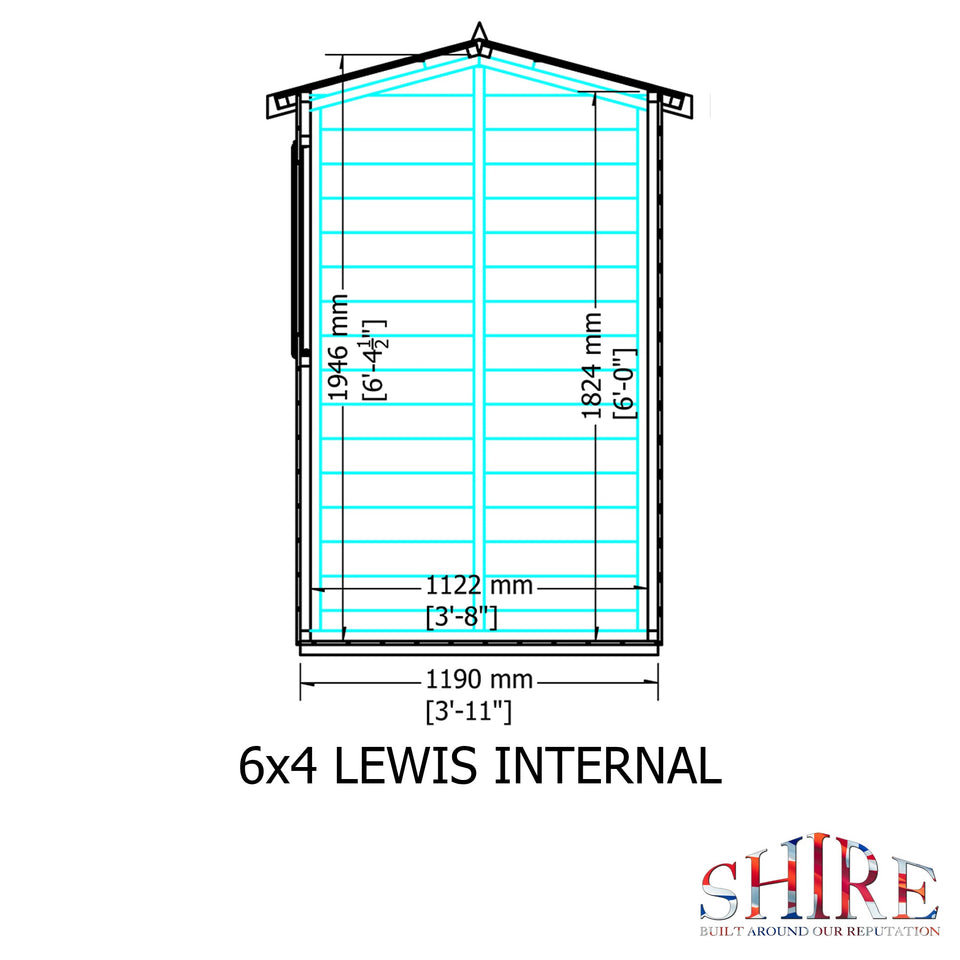 Lewis 6x4 Reverse Apex Style C Garden Shed Single Door 12mm T&G