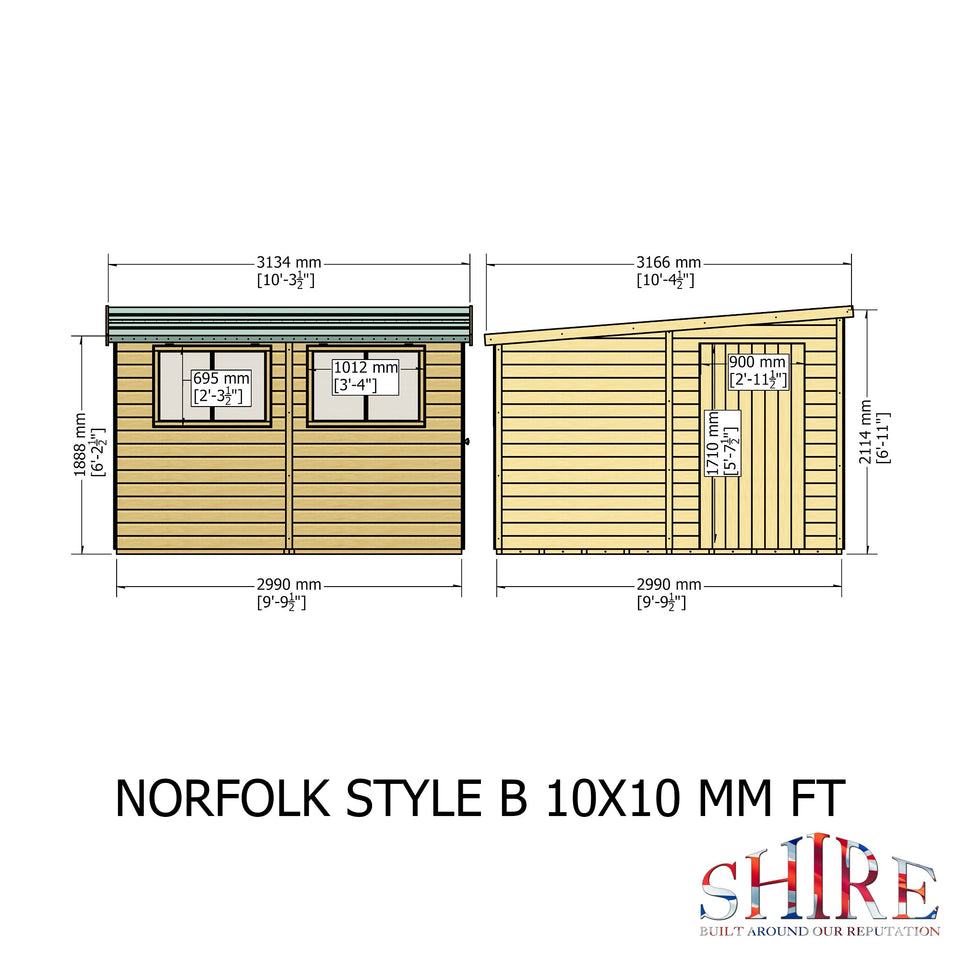 Norfolk Style B 10x12 single door 12mm Shiplap Garden Shed