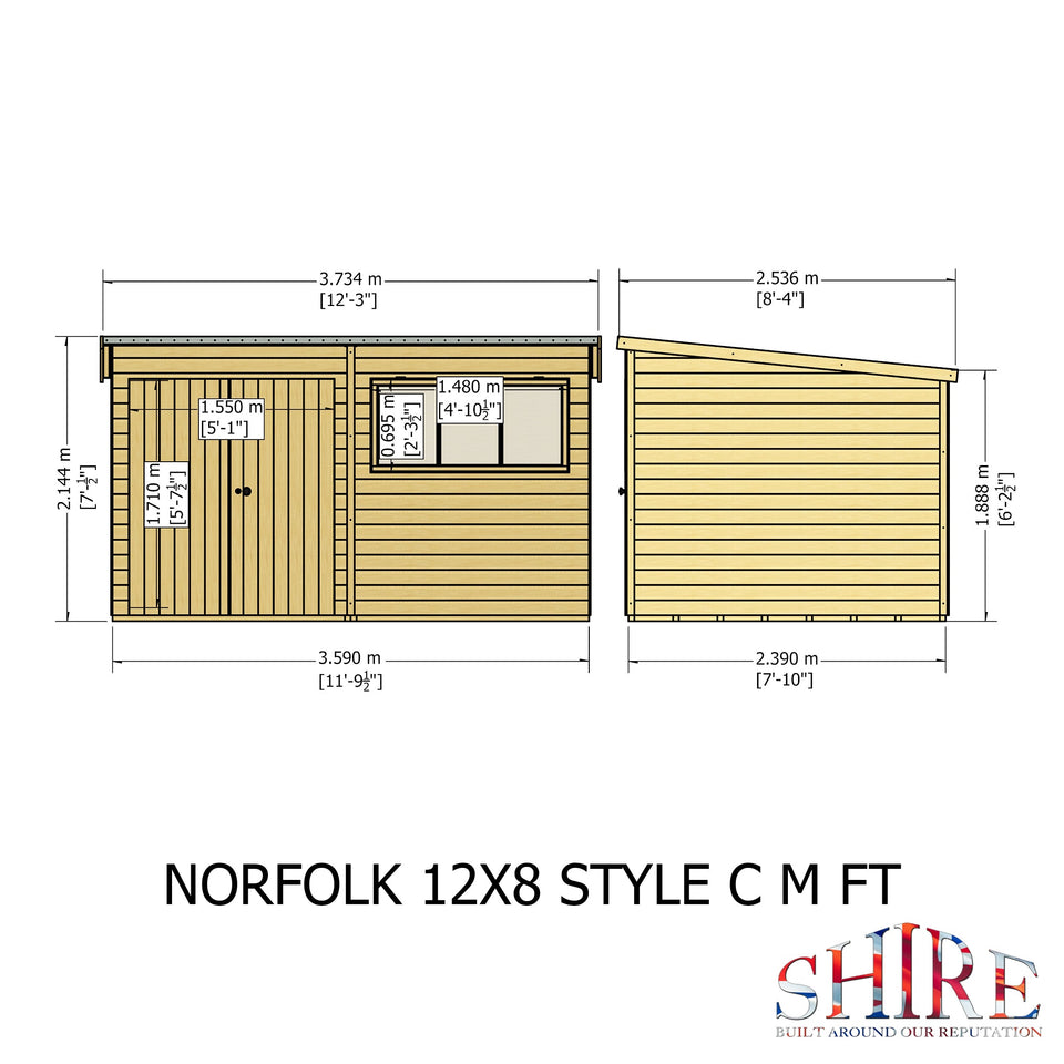 Norfolk 12x8 Double Door 12mm Shiplap Garden Shed