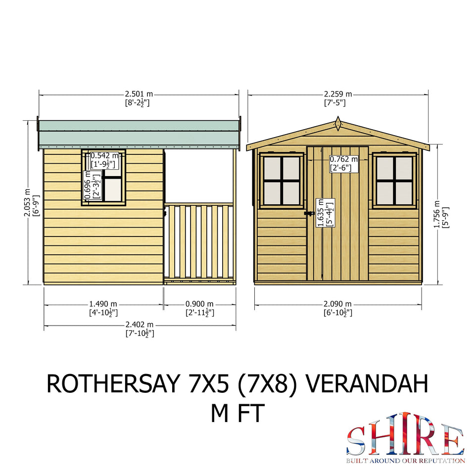Rothesay 7x8  Garden Shed with Veranda 12mm Shiplap T&G