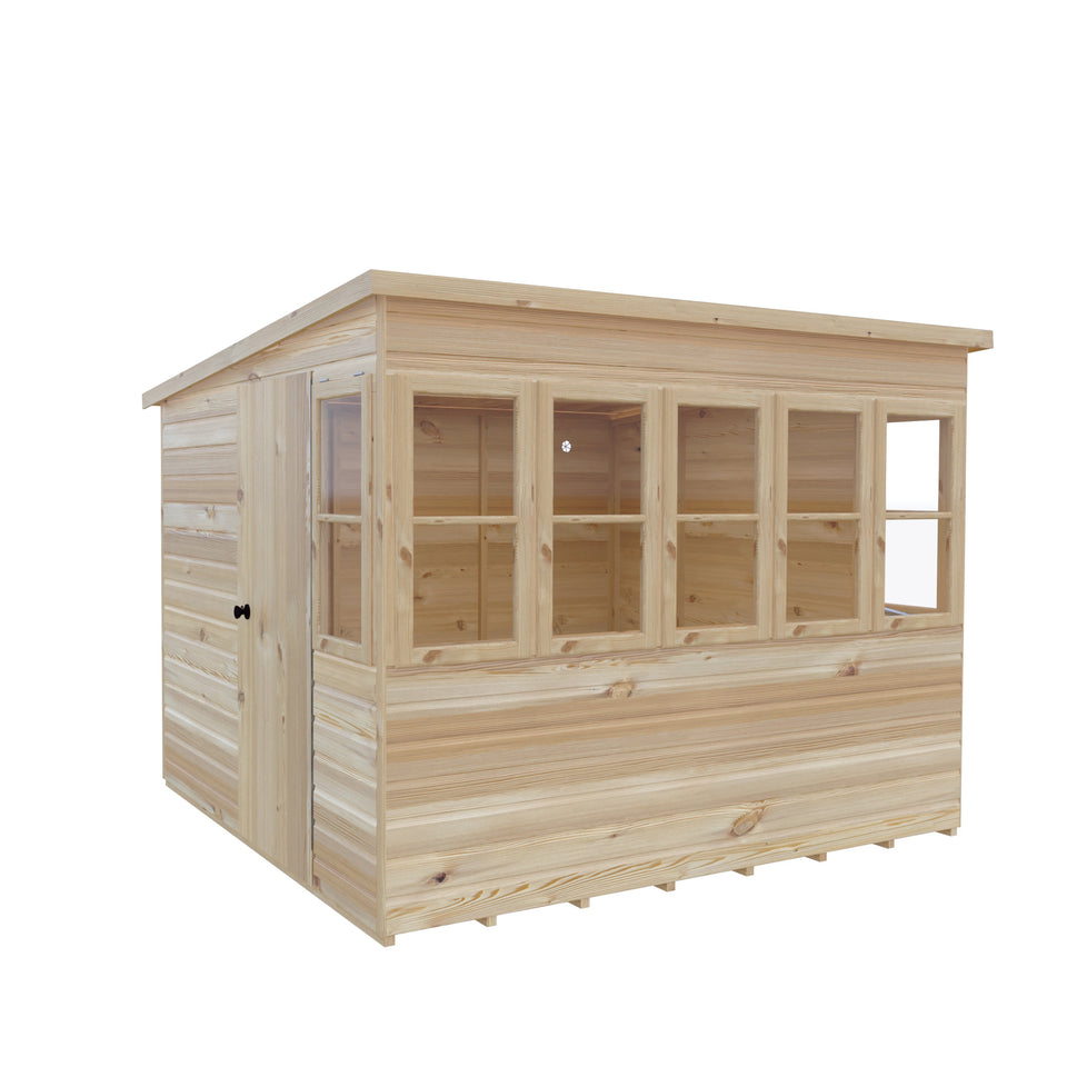 8x8 Sun Pent Potting Shed Style A Single Door 12mm Shiplap