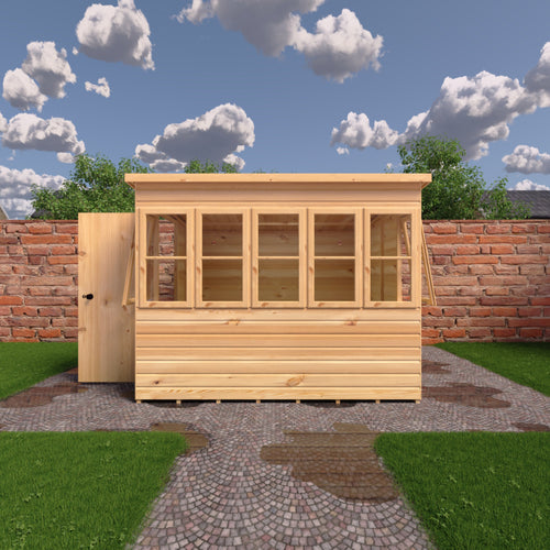 8x8 Sun Pent Potting Shed Style A Single Door 12mm Shiplap