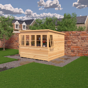 8x8 Sun Pent Potting Shed Style A Single Door 12mm Shiplap