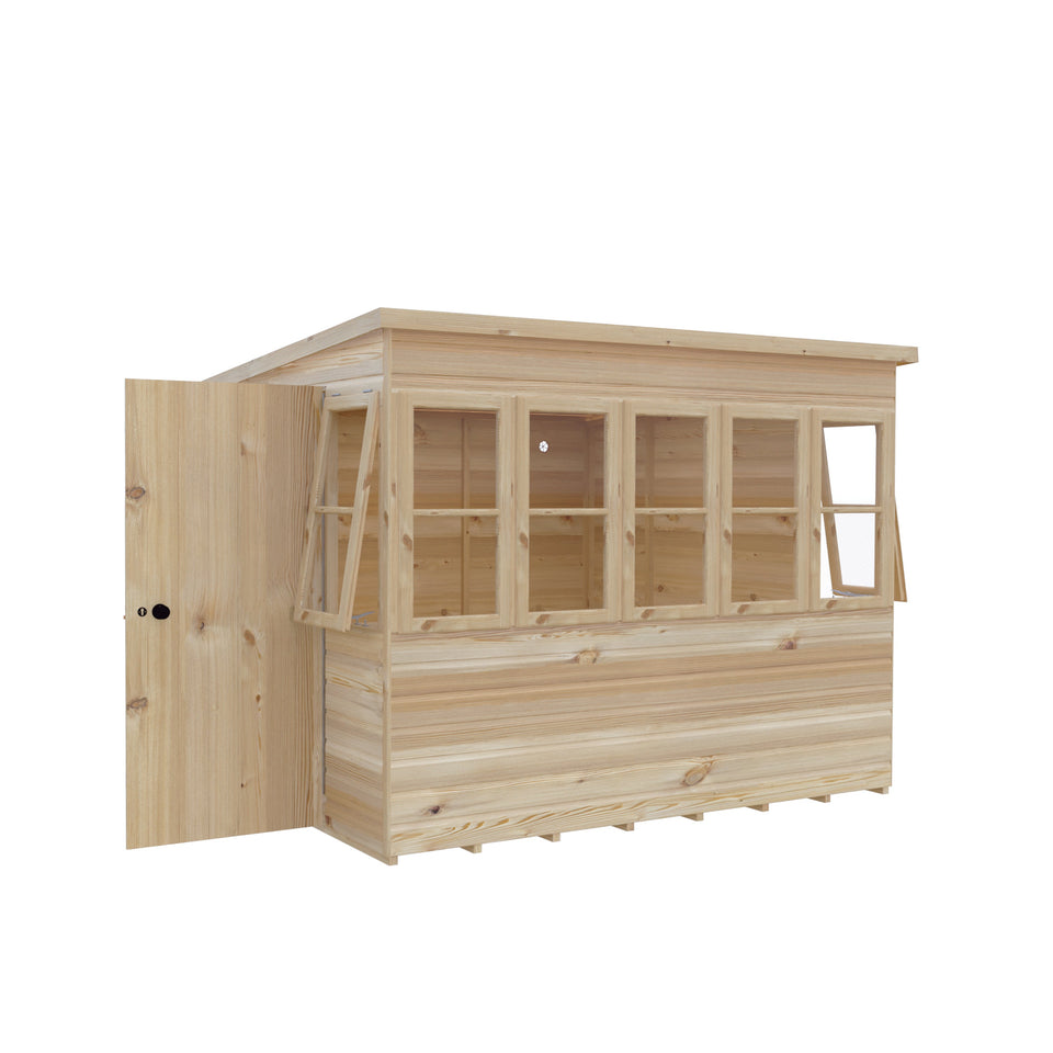 8x8 Sun Pent Potting Shed Style A Single Door 12mm Shiplap