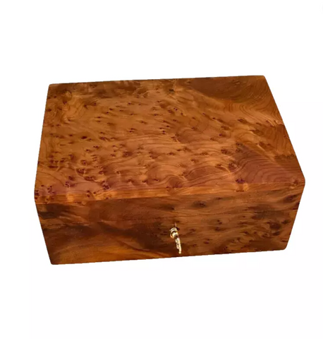 Boîte à bijoux artisanale en bois de thuya avec serrure