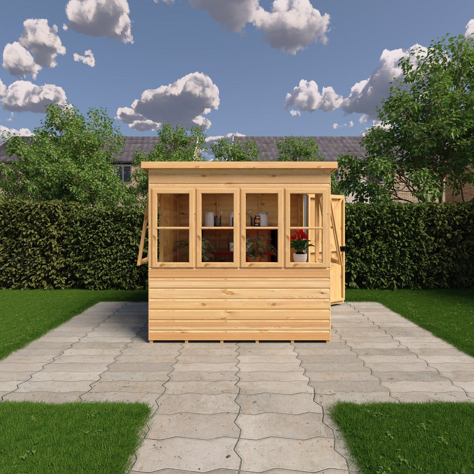 6x6 Sun Pent Potting Shed Style B Single Door 12mm Shiplap