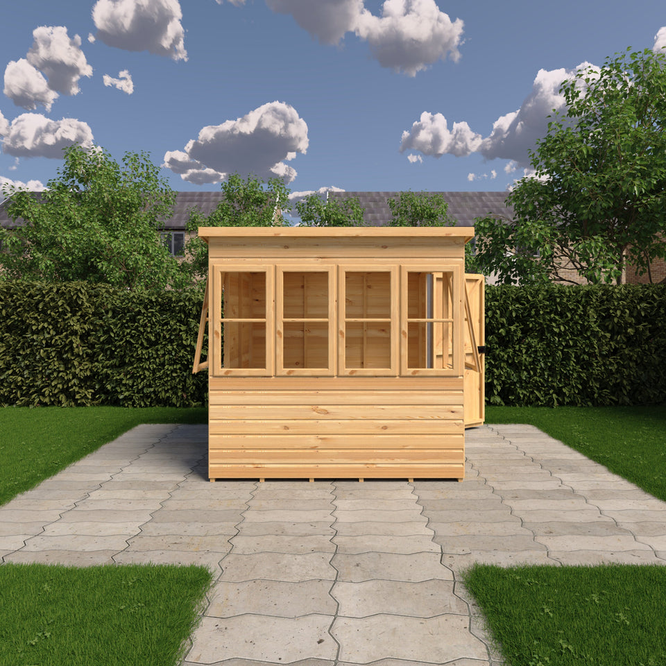 6x6 Sun Pent Potting Shed Style B Single Door 12mm Shiplap
