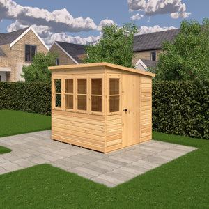 6x6 Sun Pent Potting Shed Style B Single Door 12mm Shiplap