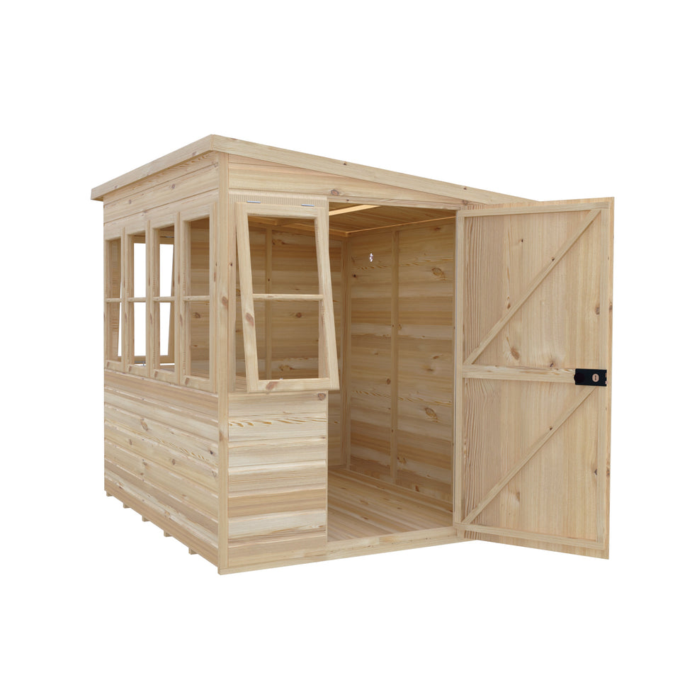 6x6 Sun Pent Potting Shed Style B Single Door 12mm Shiplap